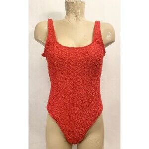 RARE Vtg Sun Streak Red One Piece Swimsuit 14 Tall Bathing Suit Texture Vintage